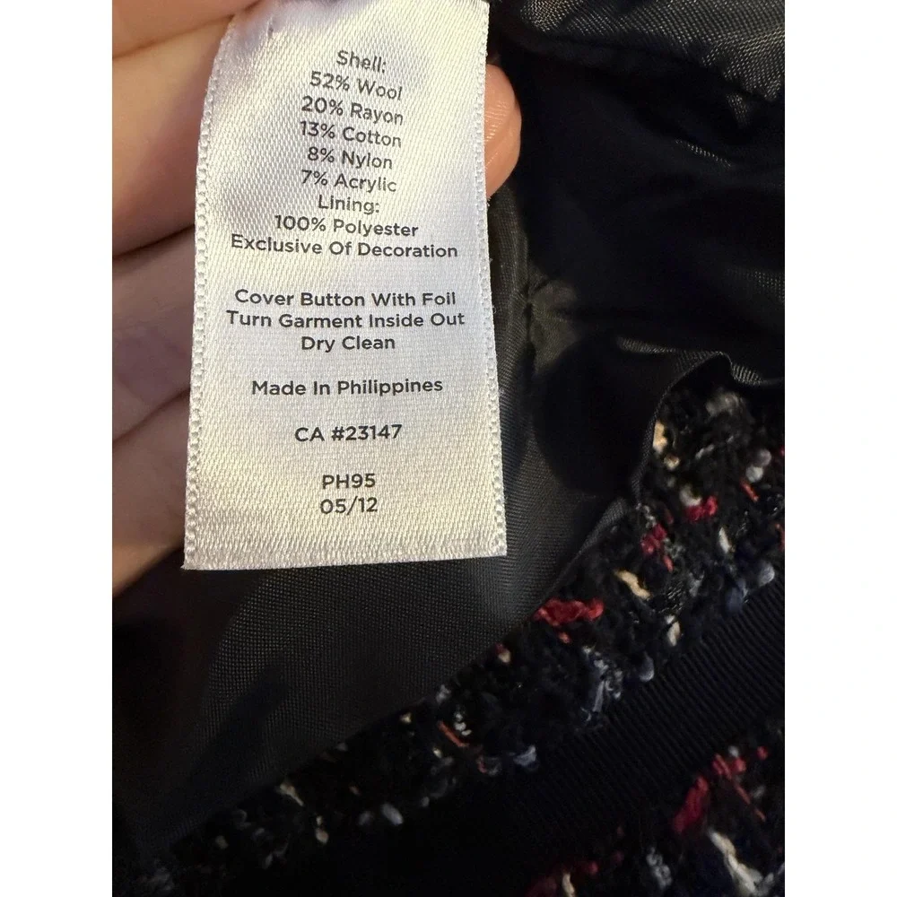 Talbots Blazer Jacket Womens 6P Black Tweed Button Front Pockets Collarless